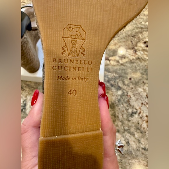 BRUNELLO CUCINELLI Monili Bead Embellished Leather Wedge Sandal Espadrille 40 10 - Picture 8 of 10